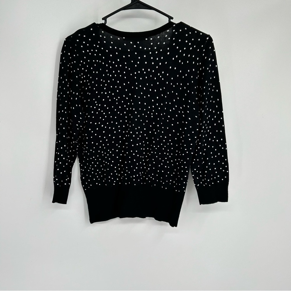 White House Black Market Black Polka Dot Cropped Button Front Cardigan Sz Small - Picture 5 of 7